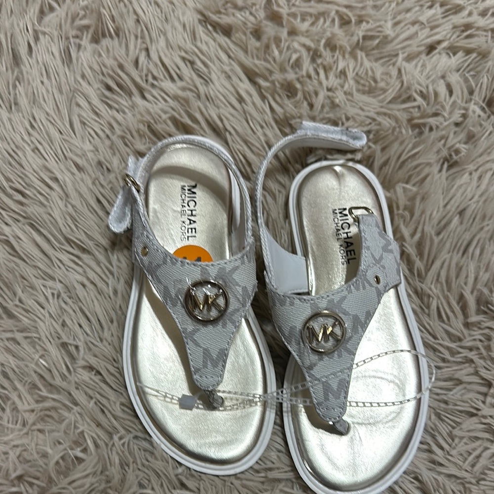 Michael Kors White and Gold Sandals T-Strap Design